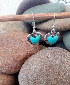 Heart shape Turquoise Jewelry Set- Turquoise Pendant Dangle Earrings. protection from evil necklace, protection gemstone necklace