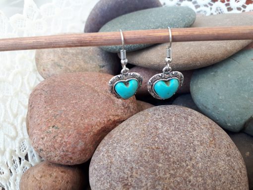 Heart shape Turquoise Jewelry Set- Turquoise Pendant Dangle Earrings. protection from evil necklace, protection gemstone necklace