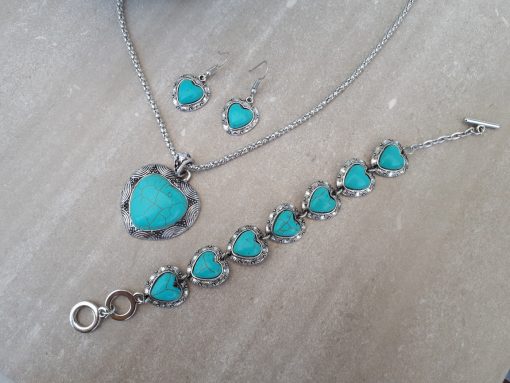 Heart shape Turquoise Jewelry Set- Turquoise Pendant Dangle Earrings -Turquoise Heart Necklace gift For Women