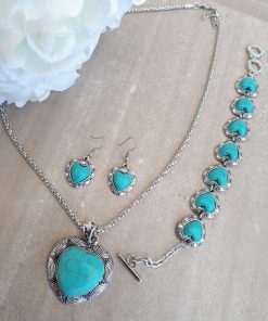 Heart shape Turquoise Jewelry Set- Turquoise Pendant Dangle Earrings -Turquoise Heart Necklace gift For Women