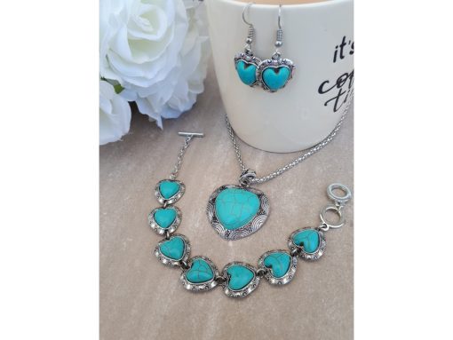 Heart shape Turquoise Jewelry Set- Turquoise Pendant Dangle Earrings. protection from evil necklace, protection gemstone necklace