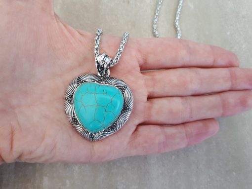 Heart shape Turquoise pendant Set- Turquoise pendant -Turquoise Heart pendant For Women