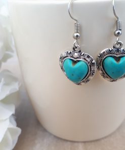 Heart shape Turquoise Jewelry Set- Turquoise Pendant Dangle Earrings. protection from evil necklace, protection gemstone necklace