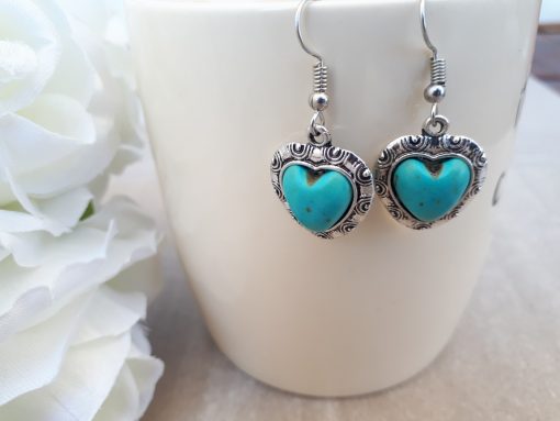 Heart shape Turquoise Jewelry Set- Turquoise Pendant Dangle Earrings. protection from evil necklace, protection gemstone necklace