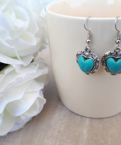 Heart shape Turquoise Earrings Set- Turquoise Dangle Earrings -Turquoise Heart Earrings For Women