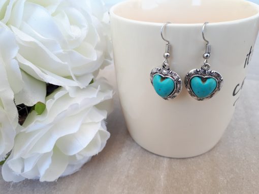 Heart shape Turquoise Earrings Set- Turquoise Dangle Earrings -Turquoise Heart Earrings For Women