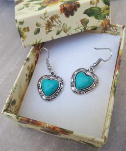 Heart shape Turquoise Earrings Set- Turquoise Dangle Earrings -Turquoise Heart Earrings For Women