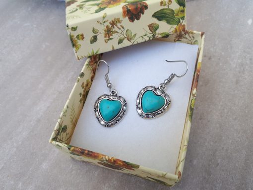 Heart shape Turquoise Earrings Set- Turquoise Dangle Earrings -Turquoise Heart Earrings For Women