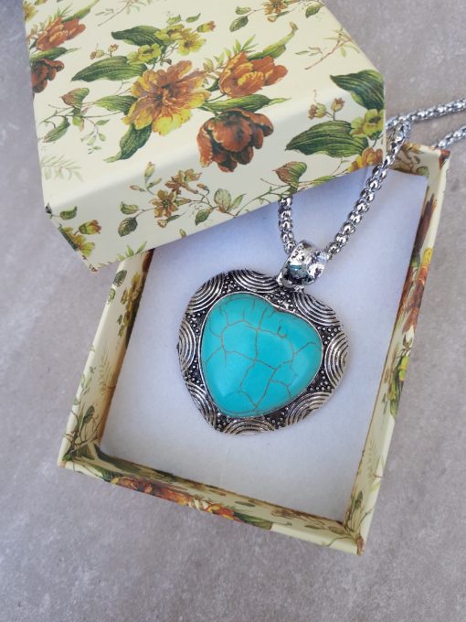 Heart shape Turquoise pendant necklace Set- Turquoise pendant -Turquoise Heart pendant For Women