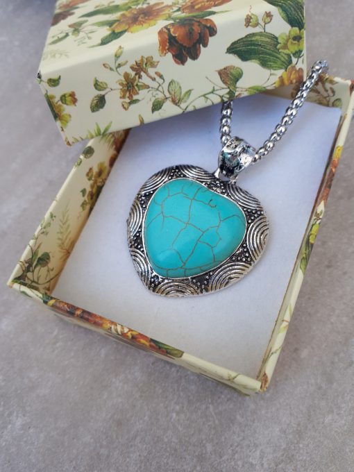 Heart shape Turquoise pendant Set- Turquoise pendant -Turquoise Heart pendant For Women