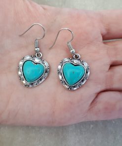 Heart shape Turquoise Earrings Set- Turquoise Dangle Earrings -Turquoise Heart Earrings For Women