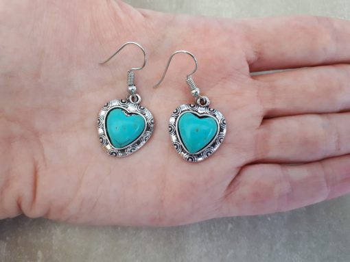 Heart shape Turquoise Earrings Set- Turquoise Dangle Earrings -Turquoise Heart Earrings For Women