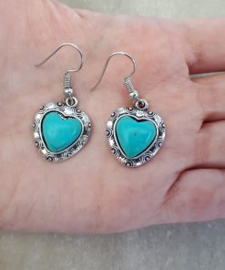 Heart shape Turquoise Jewelry Set- Turquoise Pendant Dangle Earrings. protection from evil necklace, protection gemstone necklace