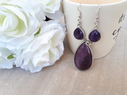 Amethyst Jewelry Set – Amethyst Pendant And Dangle Earrings. Crown chakra crystals, Crown chakra crystal grid