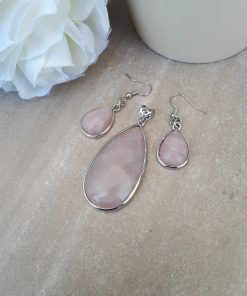 Rose quartz Jewelry Set – Rose quartz Pendant Dangle Earrings set