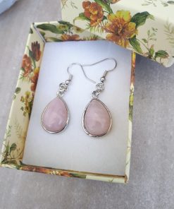 Rose quartz Jewelry Set – Rose quartz Dangle Earrings set. crystal for luck in love, crystal for manifesting love