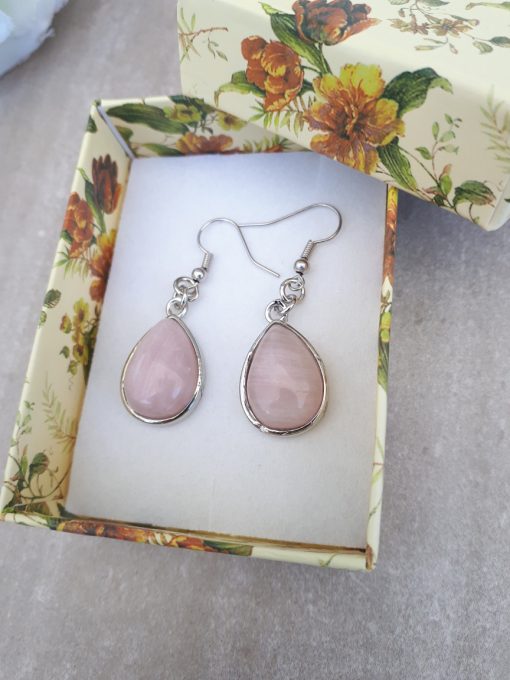 Rose quartz Jewelry Set – Rose quartz Dangle Earrings set. crystal for luck in love, crystal for manifesting love