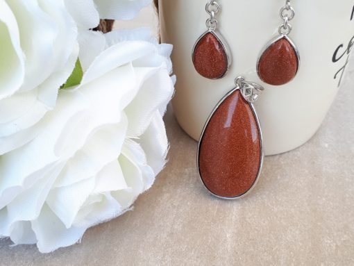 Sand stone earrings and necklace set – Sand stone jewelry set. calming stone to buy, calming stones, calming stones and crystals