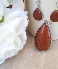 Sand stone earrings and necklace set – Sand stone jewelry set for woman