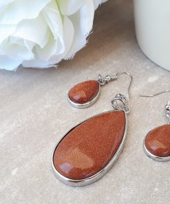 Sand stone earrings and necklace set – Sand stone jewelry set. calming stone to buy, calming stones, calming stones and crystals