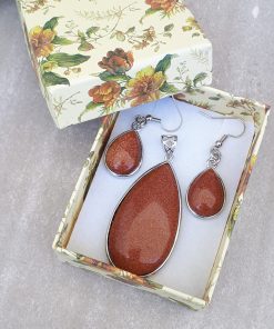 Sand stone earrings and necklace set – Sand stone jewelry set. calming stone to buy, calming stones, calming stones and crystals