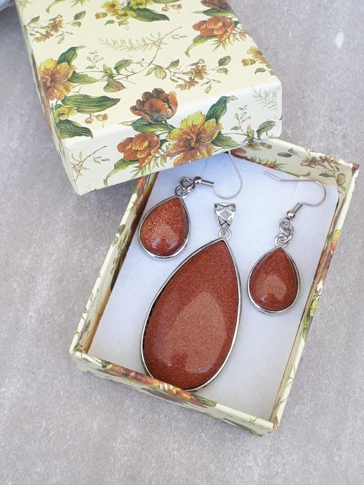 Sand stone earrings and necklace set – Sand stone jewelry set. calming stone to buy, calming stones, calming stones and crystals