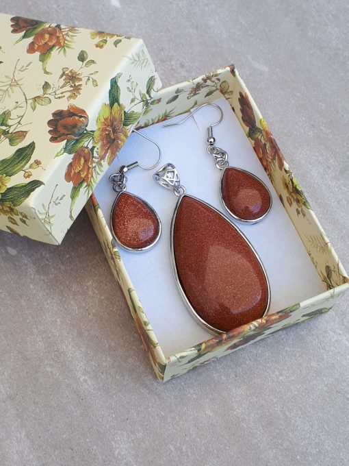 Sand stone earrings and necklace set – Sand stone jewelry set. calming stone to buy, calming stones, calming stones and crystals