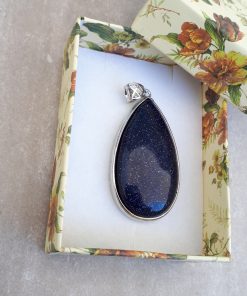 calming stones for anxiety - calming stones jewelry. Blue Gold stone Jewelry pendant -Goldstone Oval pendant