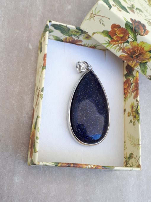 calming stones for anxiety - calming stones jewelry. Blue Gold stone Jewelry pendant -Goldstone Oval pendant