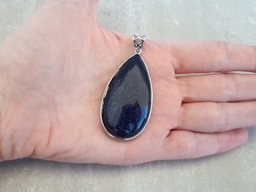 calming stones for anxiety - calming stones jewelry. Blue Gold stone Jewelry pendant -Goldstone Oval pendant