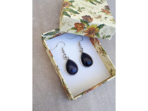 Blue Goldstone Jewelry Set -Goldstone Oval Dangle Drop Earrings. anxious calming stone, best calming stone