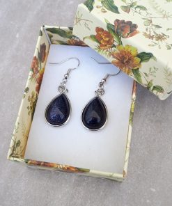 Blue Goldstone Jewelry Set -Goldstone Oval Dangle Drop Earrings. anxious calming stone, best calming stone