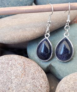 Blue Goldstone Jewelry Set -Goldstone Oval Dangle Drop Earrings. anxious calming stone, best calming stone
