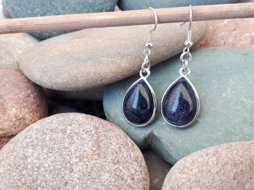 Blue Goldstone Jewelry Set -Goldstone Oval Dangle Drop Earrings. anxious calming stone, best calming stone