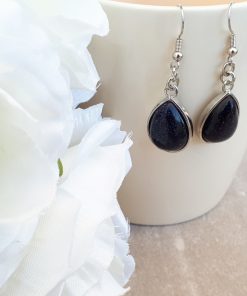 Blue Goldstone Jewelry Set -Goldstone Oval Dangle Drop Earrings. anxious calming stone, best calming stone