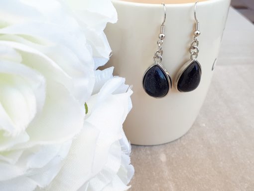 Blue Goldstone Jewelry Set -Goldstone Oval Dangle Drop Earrings. anxious calming stone, best calming stone