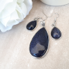 Blue Gold stone Jewelry Set -Goldstone Oval pendant and Dangle Drop Earrings