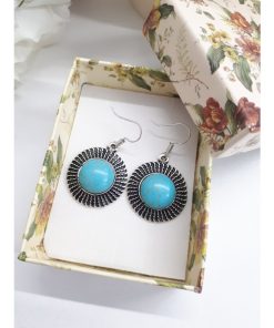 Turquoise Circle Drop Earrings. Boho Turquoise Dangle Earrings – Turquoise Jewelry set. healing crystal drop earrings, healing crystal earrings