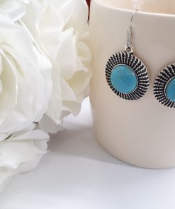 Turquoise Circle Drop Earrings. Boho Turquoise Dangle Earrings – Turquoise Jewelry set. healing crystal drop earrings, healing crystal earrings