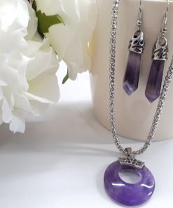 amethyst drop earrings and necklace set - amethyst necklace and earring set silver. amethyst necklace and earring set