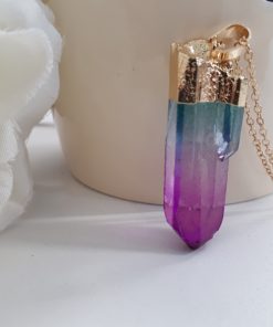 Rainbow Stone Necklace Pendant – Ombre Necklace – Rainbow Raw Quartz for chakra healing