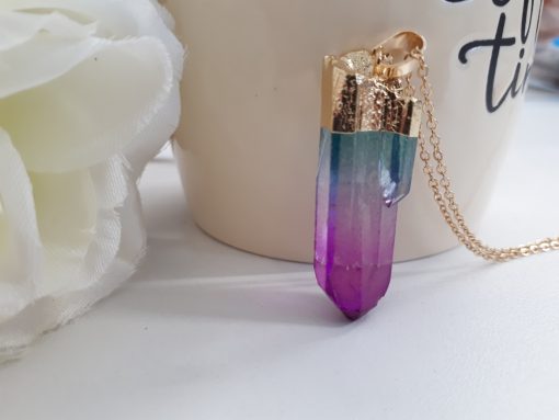 Rainbow Stone Necklace Pendant – Ombre Necklace – Rainbow Raw Quartz for chakra healing