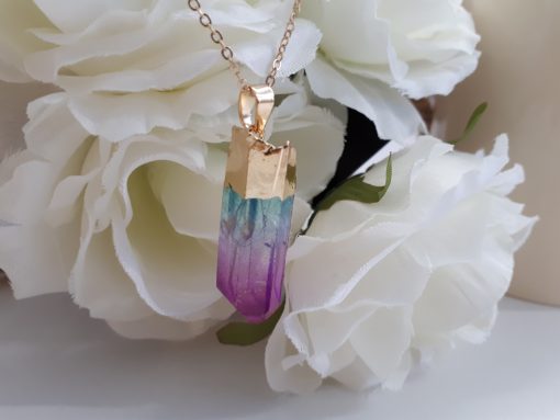 Rainbow Stone Necklace Pendant – Ombre Necklace – Rainbow Raw Quartz for chakra healing