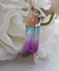 Rainbow Stone Necklace Pendant – Ombre Necklace – Rainbow Raw Quartz for chakra healing