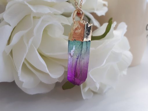 Rainbow Stone Necklace Pendant – Ombre Necklace – Rainbow Raw Quartz for chakra healing