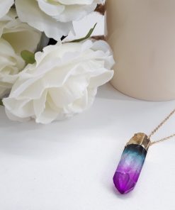 Rainbow Stone Necklace Pendant – Ombre Necklace – Rainbow Raw Quartz for chakra healing