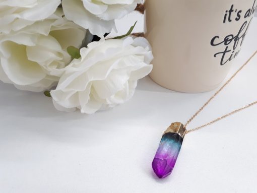 Rainbow Stone Necklace Pendant – Ombre Necklace – Rainbow Raw Quartz for chakra healing