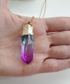 Rainbow Stone Necklace Pendant – Ombre Necklace – Rainbow Raw Quartz for chakra healing