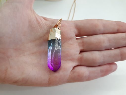 Rainbow Stone Necklace Pendant – Ombre Necklace – Rainbow Raw Quartz for chakra healing