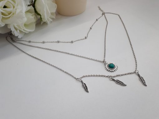 Layer turquoise stone necklace, love and protection dogeared necklace. Turquoise Layered Necklace – Turquoise silver Multi Strand Necklace